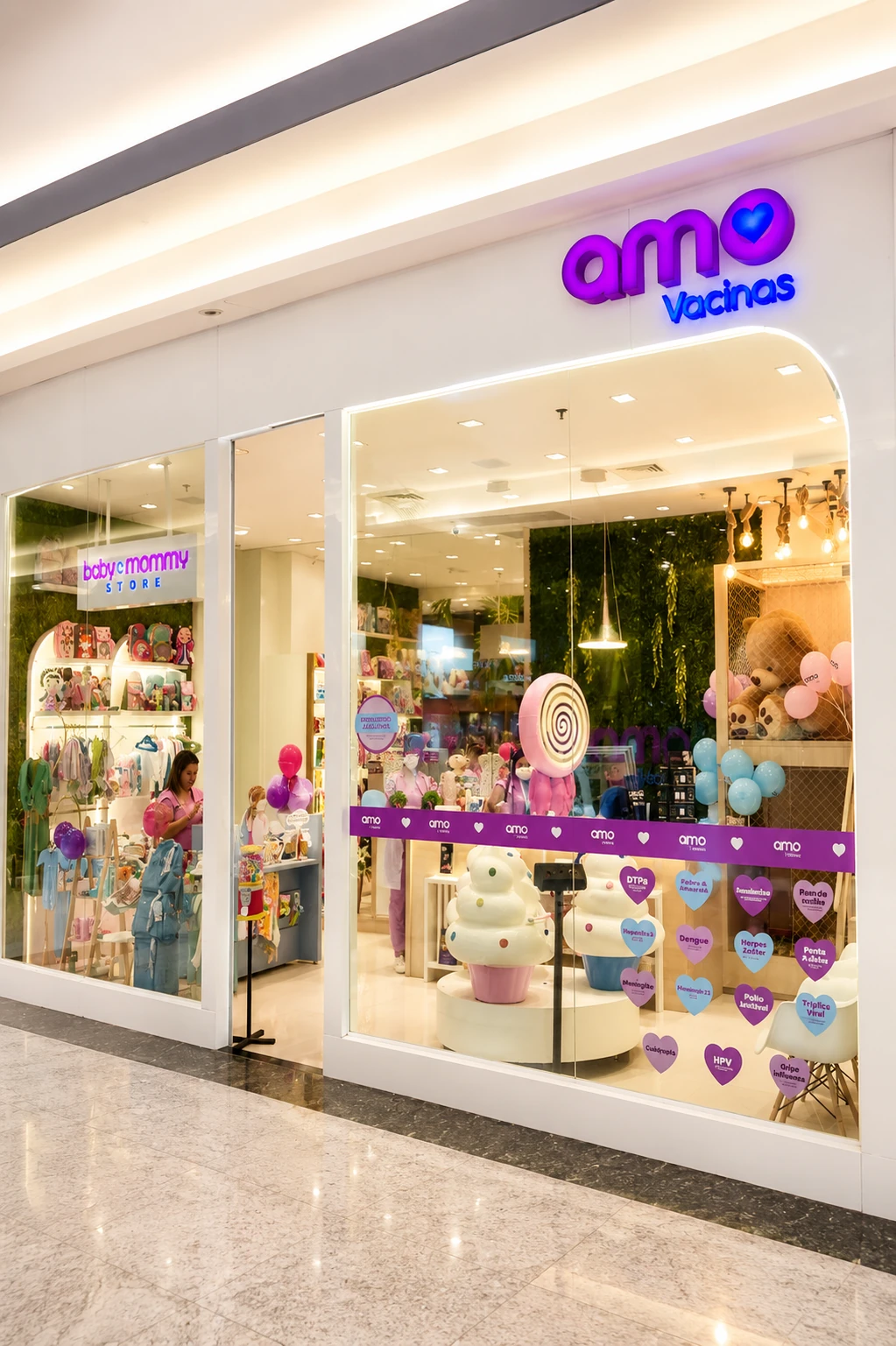 Fachada da Amo Vacinas no Shopping Iguatemi, em Fortaleza