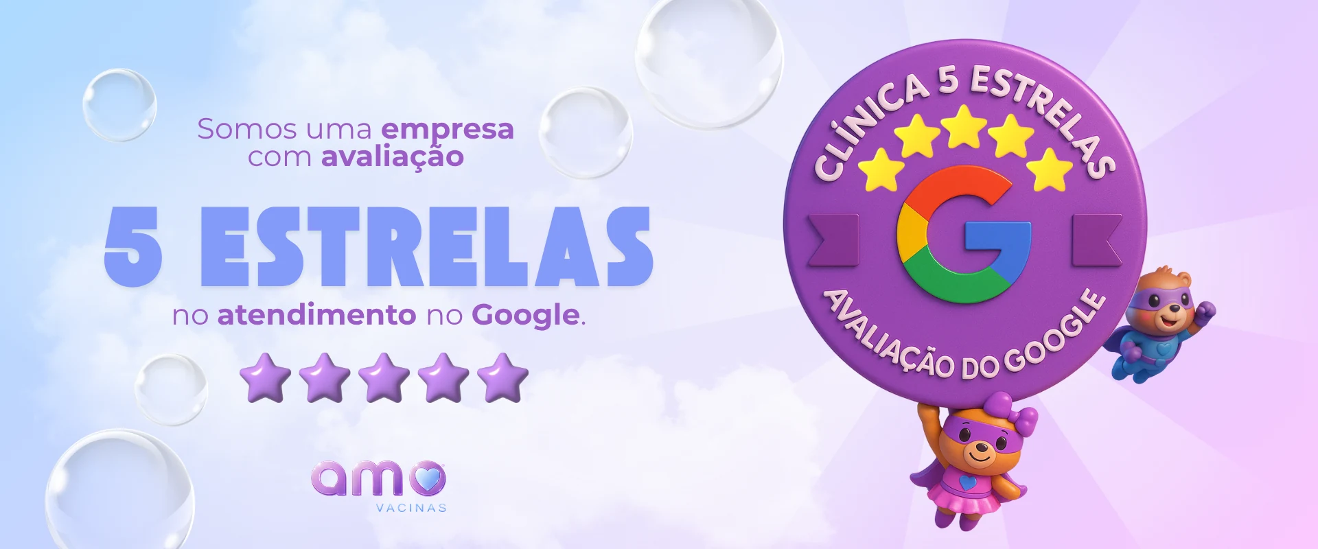 Somos uma empresa com avaliação 5 estrelas no atendimento no Google. Clínica 5 estrelas na avaliação do Google.