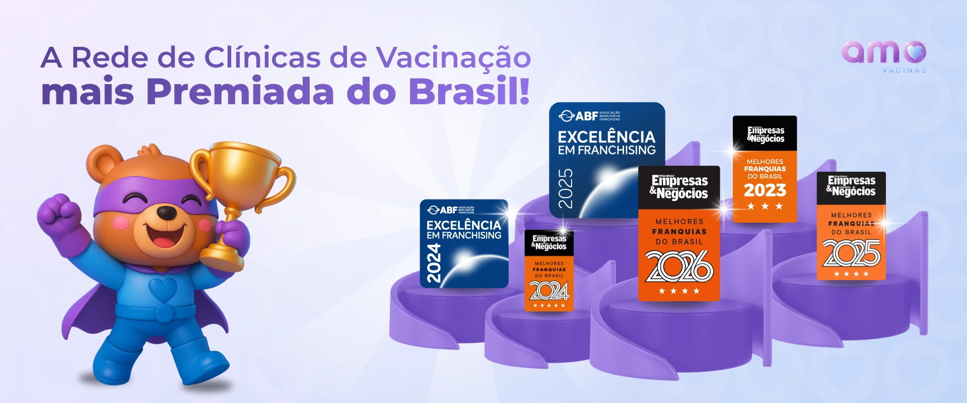 A rede de clínicas de vacinação mais premiada do Brasil: Excelência em Franchising ABF 2024 e 2025, Melhores Franquias do Brasil 2023, 2024, 2025 e 2026.
