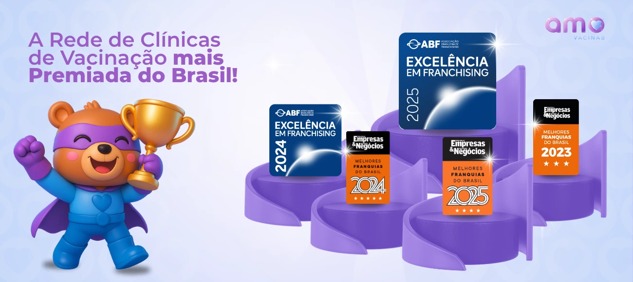A rede de clínicas de vacinação mais premiada do Brasil. Excelência em Franchising ABF e Melhores Franquias do Brasil.
